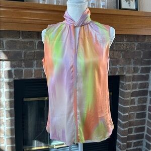 Elie Tahari Pastel Sunrise Twist Sleeveless Blouse NWOT Size XS